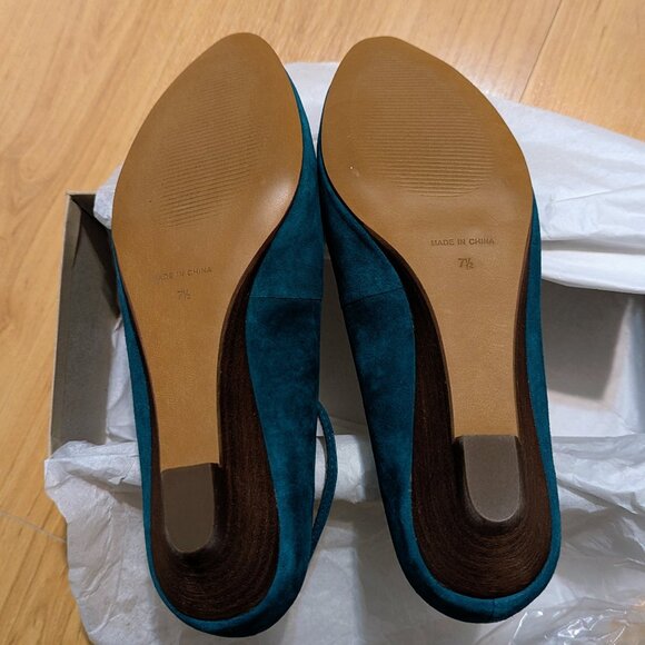 Madewell Teal/Turquoise Suede Ankle Strap Mini Wedge 7.5 NIB - Picture 3 of 8